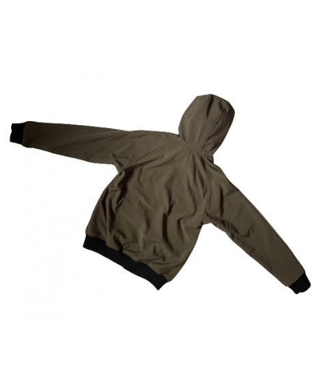 Children's jacket with a Soft-Shell hood, warm Olive color with a reflective strip