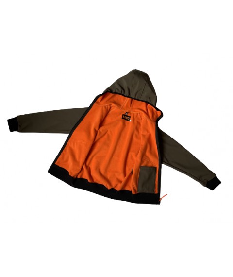 Куртка детская с капюшоном Soft-Shell теплая цвет Олива со светоотражающей полосой