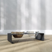 Підставка на дві скляні миски для котів та собак Glass Bar Bend M 350мл 7см чорна