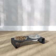 Підставка на дві скляні миски для котів та собак Glass Bar Bend S 240мл 5см чорна