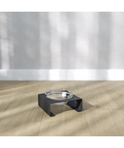 Підставка на одну скляну миску для котів та собак Glass Bar Bend S 240мл 5см чорна