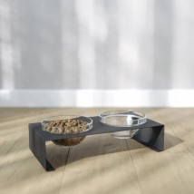 Підставка на дві скляні миски для котів та собак Glass Bar Bend M 350мл 7см чорна