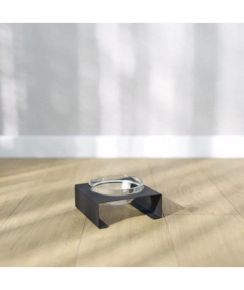 Підставка на одну скляну миску для котів та собак Glass Bar Bend S 240мл 5см чорна