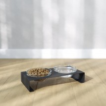 Підставка на дві скляні миски для котів та собак Glass Bar Bend S 240мл 5см чорна