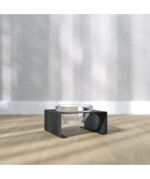 Підставка на одну скляну миску для котів та собак Glass Bar Bend M 350мл 7см чорна
