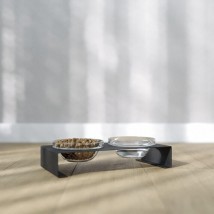 Підставка на дві скляні миски для котів та собак Glass Bar Bend S 240мл 5см чорна