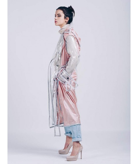 Lengthened pink trench coat