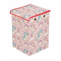 Ящик для зберігання іграшок, 30*30*45 см, (бавовна), Єдинороги рожеві ( з кришкою )