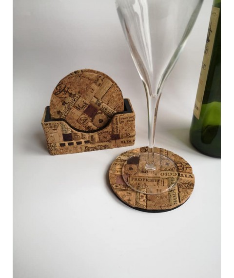 A set of round handmade decorative stands for alcohol and hot items.