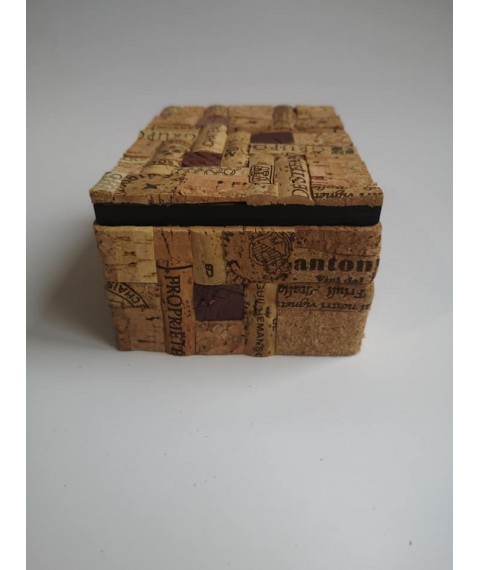 Handmade decorative business card holder made of wood and wine cork.