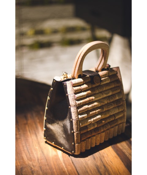 Wine cork and leather bag.