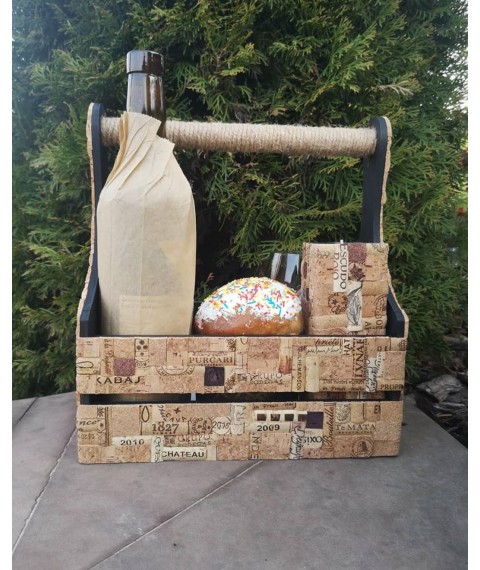 Decorative designer box with a handmade stream, made of wood and cork mosaic.