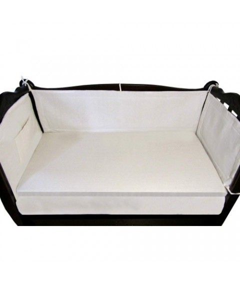 Защитный льняной бортик в кроватку (ткань хлопок) размер 60х120х40 см., кремовый