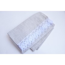 Льняное полотенце с кружевом 50х70 см., серое