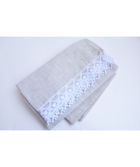 Linen towel with lace 50x70 cm, gray