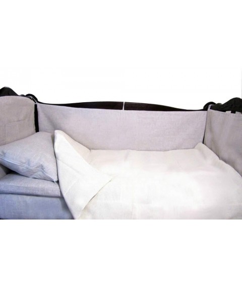Protective linen bumper for crib (linen fabric), gray