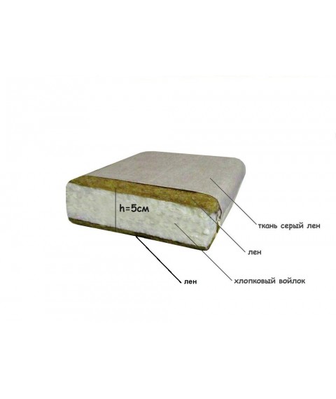 Adult linen mattress Lintex (linen fabric) size 70x190x5 cm, gray