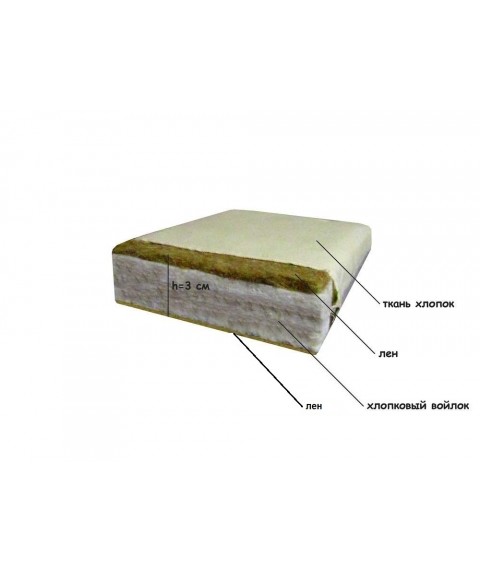 Матрас льняной взрослый Lintex (ткань хлопок) размер 70х190х3 см, кремовый