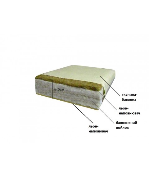 Linen mattress for a crib (cotton fabric) 70x140x5 cm, cream