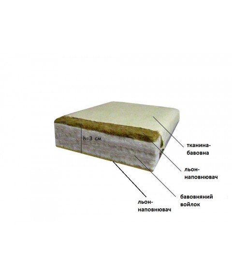 Матрас льняной взрослый Lintex (ткань хлопок) размер 80х190х3 см., кремовый