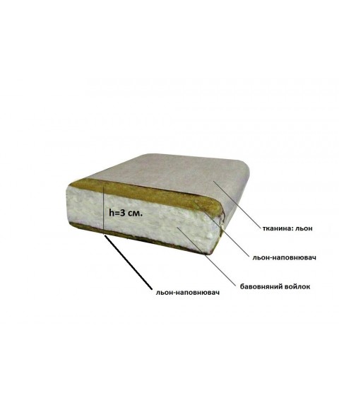 Adult linen mattress Lintex (linen fabric) size 100x190x3 cm, gray