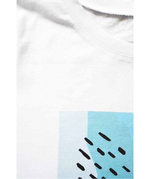 Белая футболка с голубым принтом, арт 184-f