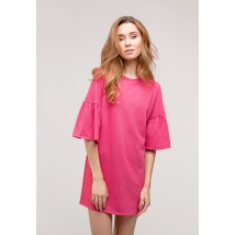 Raspberry dress with ruffles on the sleeves