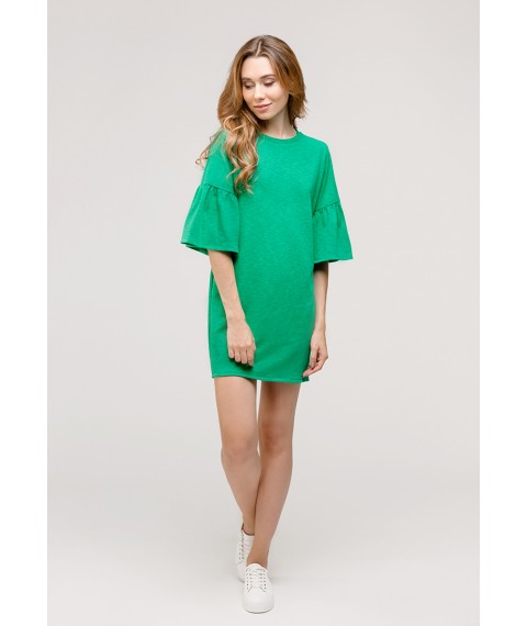 Green dress with ruffles on the sleeves