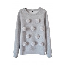 Gray sweatshirt with pom-poms (brushed)