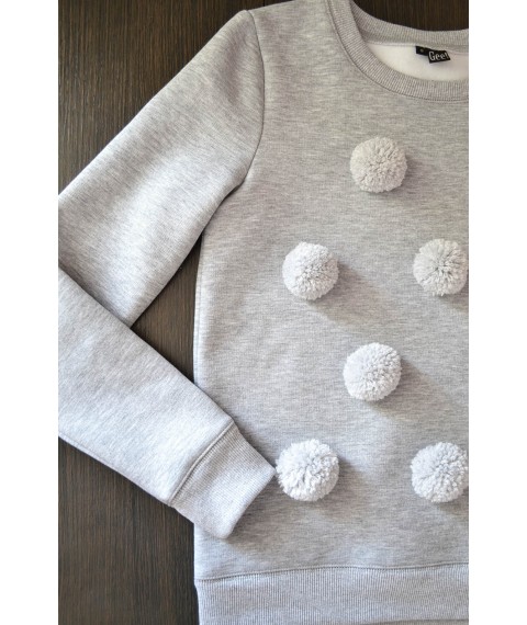 Gray sweatshirt with pom-poms (brushed)