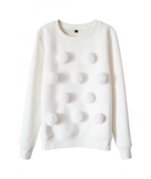 White sweatshirt with pom poms (brushed)