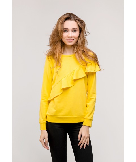 Gelbes Sweatshirt mit asymmetrischem Volant (kein Fleece)
