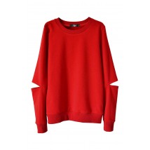 Rotes Sweatshirt mit Schlitzen an den Ärmeln