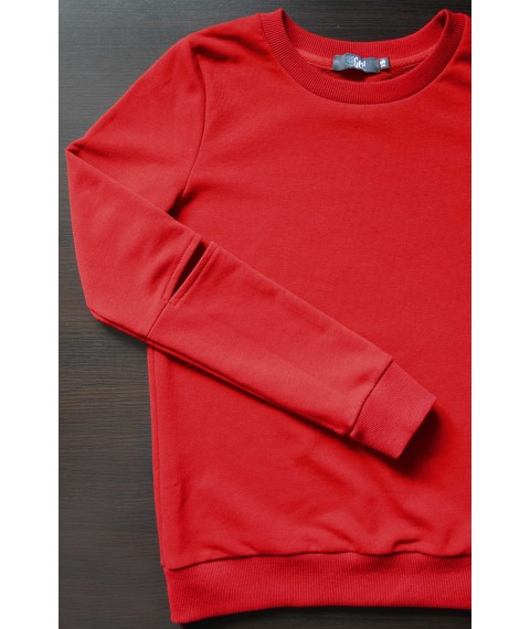 Red sweatshirt with slits at sleeves