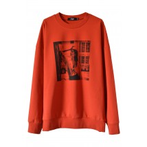 Oversized terracotta sweatshirt with print (unbrushed)