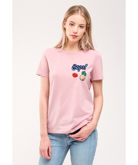 Puderfarbenes T-Shirt mit Patches