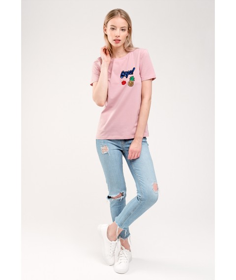 Puderfarbenes T-Shirt mit Patches