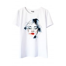 White T-shirt with Olivia print