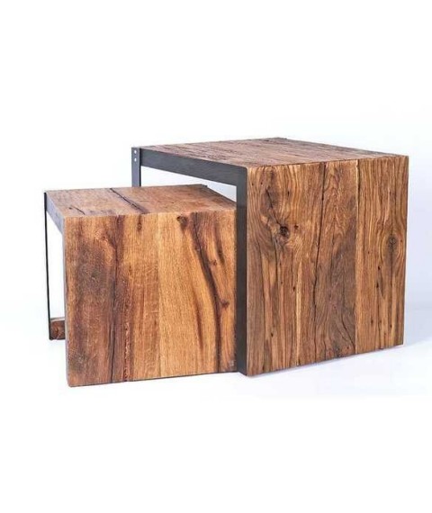 Solovero Side coffee tables made of vintage oak set 50 / 45x50 / 45x52.5 / 41 cm
