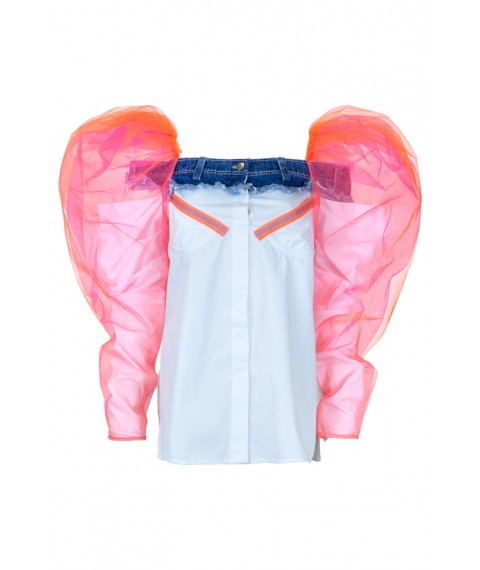 White blouse with orange and pink mesh