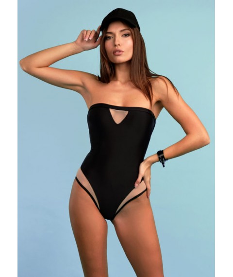 One-piece bandeau swimsuit with mesh