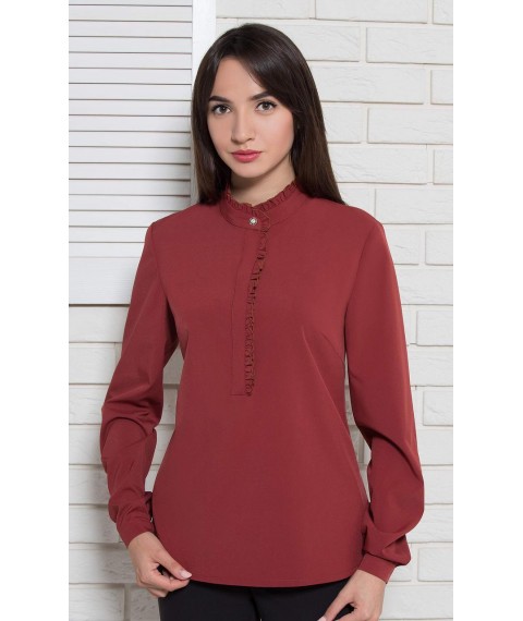 Женская блуза офисная однотонная с длинным рукавом теракотовая Modna KAZKA MKBT9819-1 50
