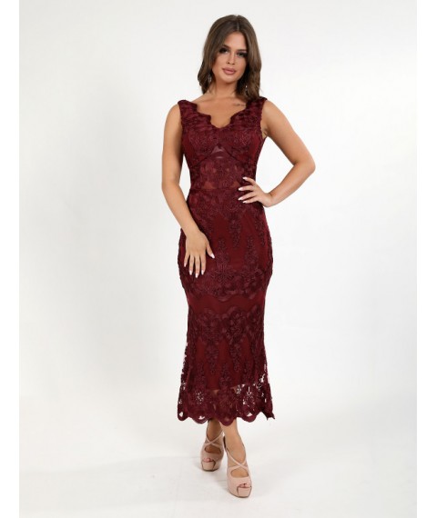 Платье женское бордовое дизайнерское вечернее миди по фигуре Modna KAZKA MKENG3062 44