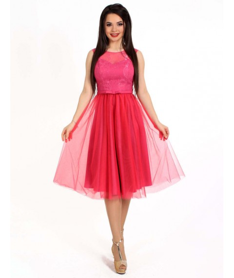 Платье женское розовое вечернее дизайнерское с пышной юбкой миди Modna KAZKA MKENP0788 40
