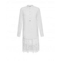 Платье-рубашка клубное женское белое с кружевом на стойку дизайнерское Modna KAZKA MKSH2138-1 40