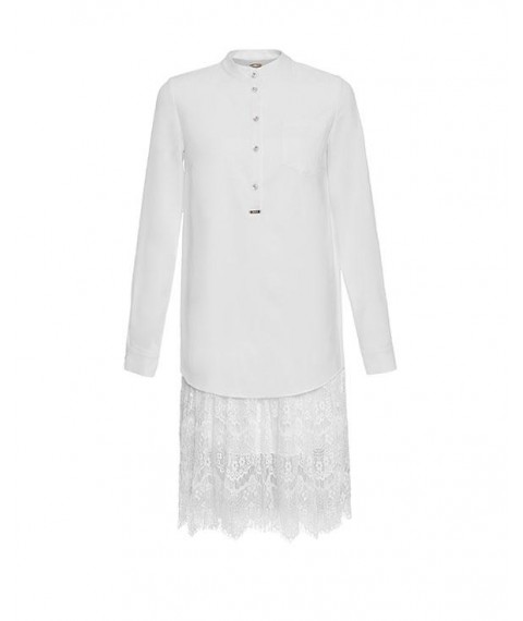 Платье-рубашка клубное женское белое с кружевом на стойку дизайнерское Modna KAZKA MKSH2138-1