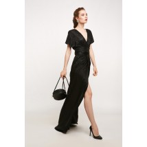 Женское вечернее платье в пол на запах с глубоким декольте Оскар чёрное Modna KAZKA MKSH2189