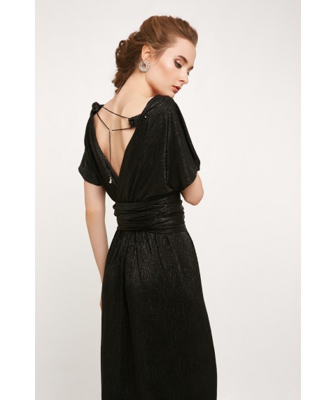 Женское вечернее платье в пол на запах с глубоким декольте Оскар чёрное Modna KAZKA MKSH2189