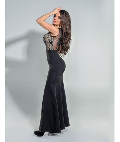 Платье женское чёрное-капучино вечернее длинное в пол по фигуре Modna KAZKA MKENG3033