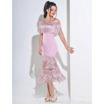 Платье женское дизайнерское розовое вечернее миди Modna KAZKA MKENG2198
